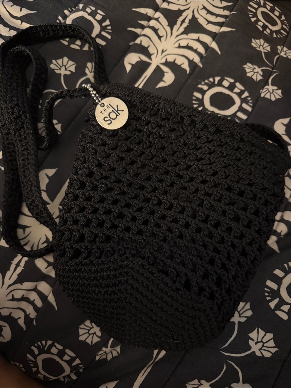 The Sak Black Crochet Knit Crossbody Bag